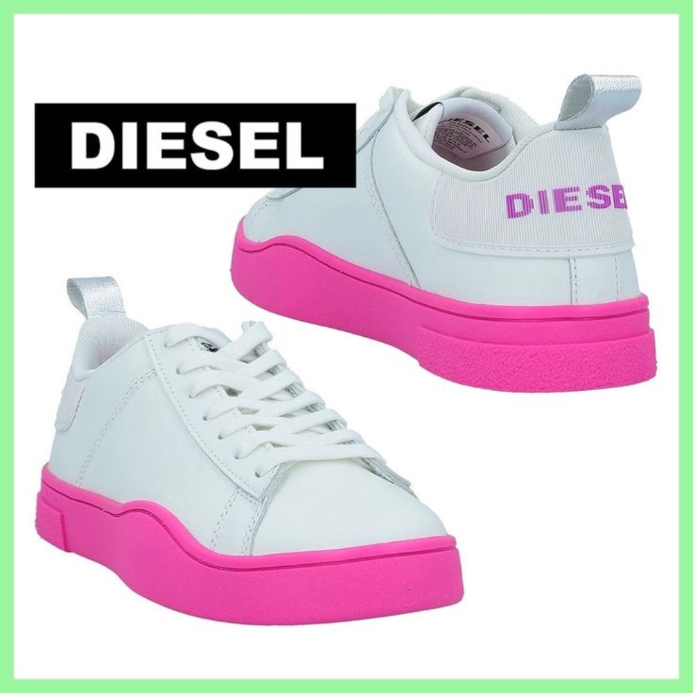 Diesel Low Top Leather Sneakers White / Pink 9.5